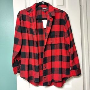 NWT Madewell Red and Black Plaid Long Sleeve Shirt, Size XS, Oversized Style